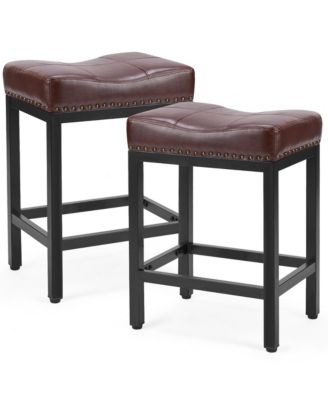 Outdoor Dining Stools Set of 2 with Cushioned Saddle Seat and Metal Frame