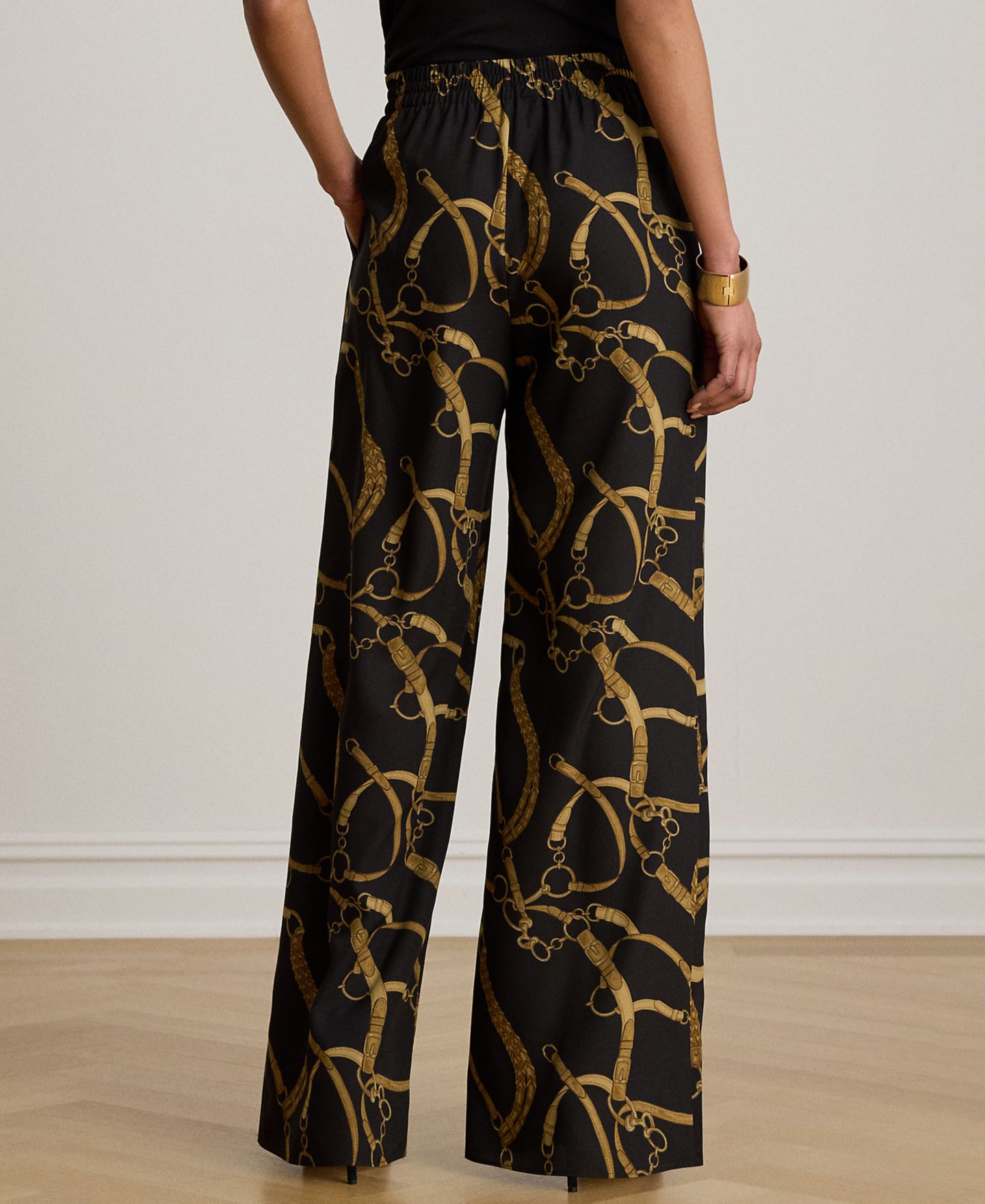 Женские брюки Lauren Ralph Lauren Belting-Print Wide-Leg, цвет: Чёрный / Рыжевато-коричневый — фото 3