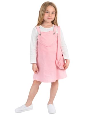 Girls' 2T-6X Long-Sleeve Top, Pink Heart Jumper and Handbag, 3-Piece Set
