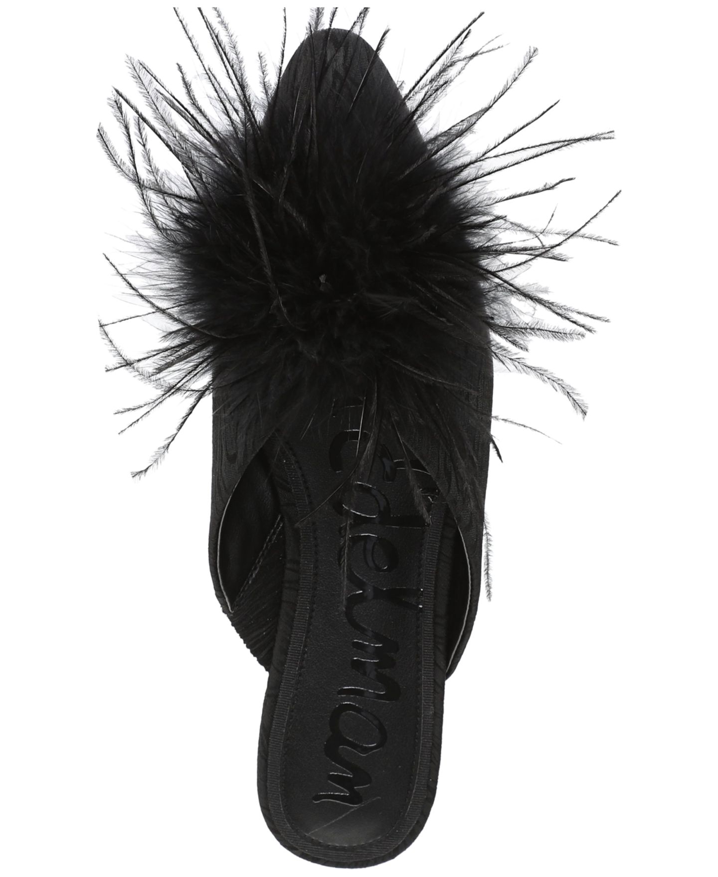 Женские сабо Sam Edelman Khai Feather Slip-On Mule Flats, цвет: Чёрный атласный — фото 4
