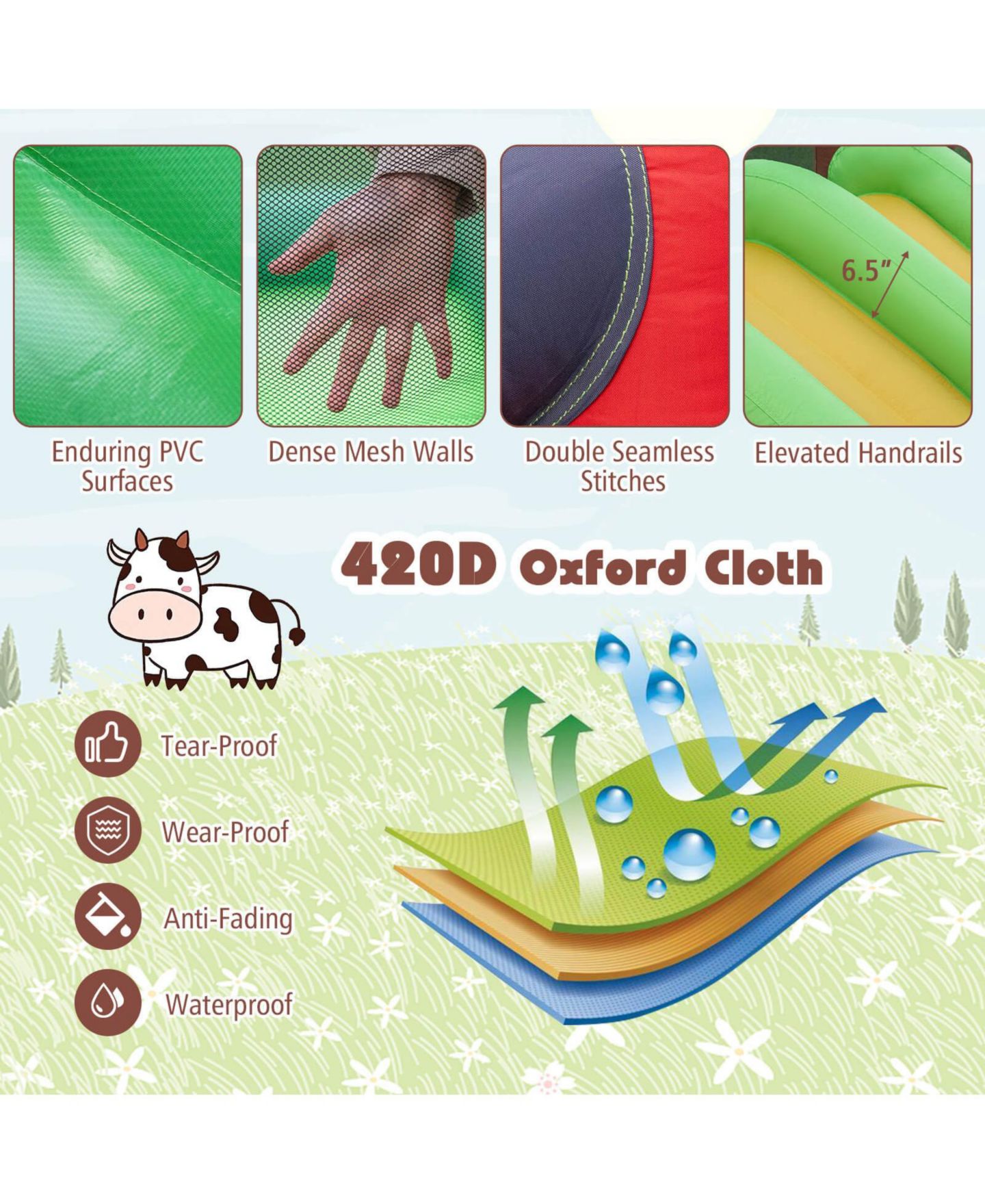 Детские игрушки Costway Farm Themed Inflatable Castle Bounce House with Double Slides and Ball Pit, Ages 3-12, цвет: Зелёный — фото 7