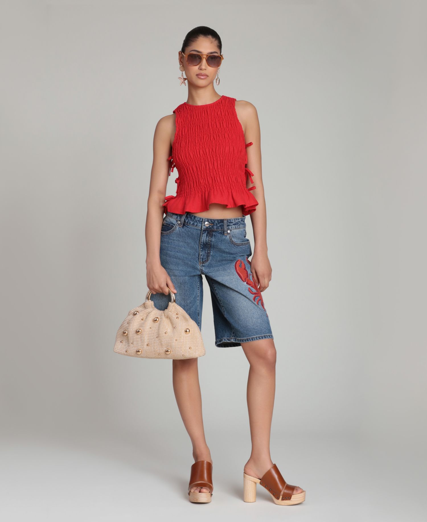 Women's Ruched Side-Tie Crewneck Top