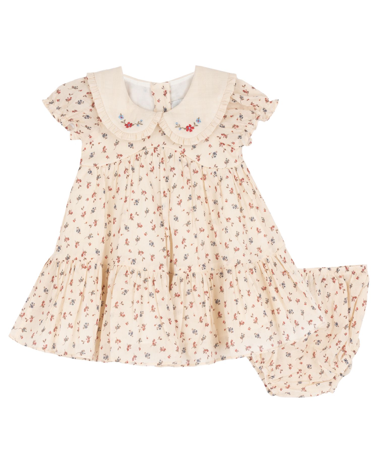 Baby Girls' Printed Ditsy Floral Cotton Voile Dress and Diaper Cover, 2-Piece Set