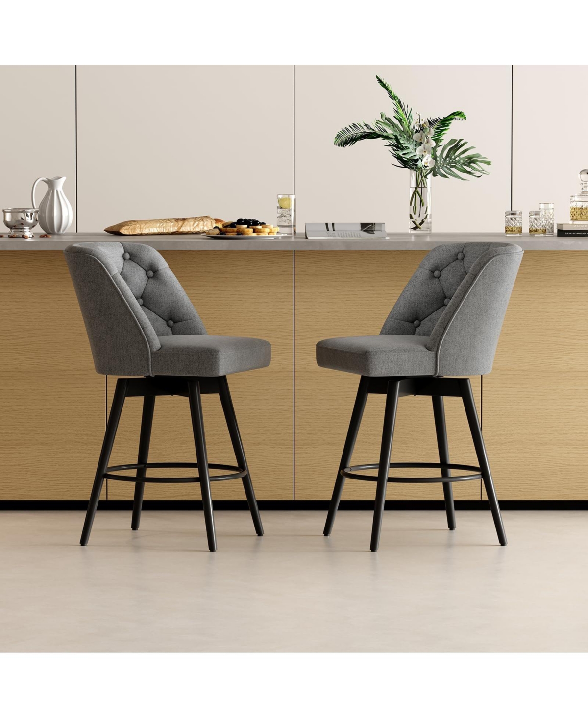 homfan Set of 2 Swivel Counter Height Bar Stools with Backs, Modern Chairs for Kitchen Island and Home