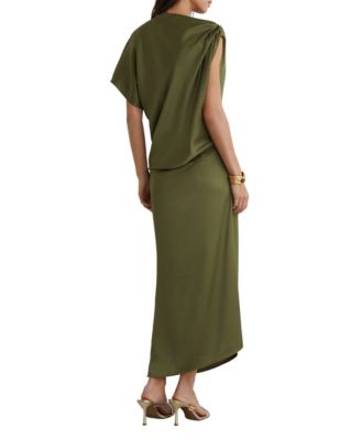 reiss green satin dress Women's Asymmetric Draped Midi tranzit_product