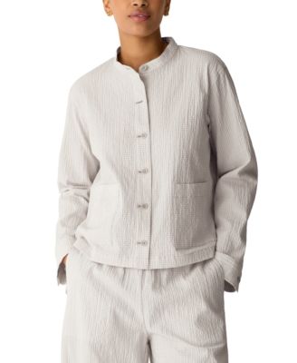 Women's Mandarin Collar Shirt Jacket, Regular and Plus Size