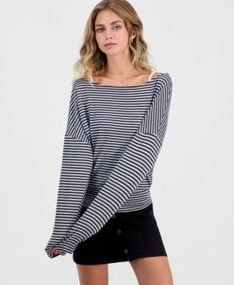 Juniors' Striped Layered-Look Dolman-Sleeve Top