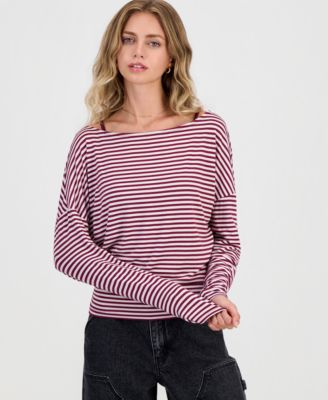 Juniors' Striped Layered-Look Dolman-Sleeve Top