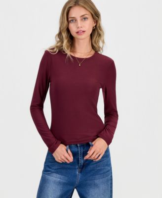Juniors' Crewneck Long-Sleeve T-Shirt