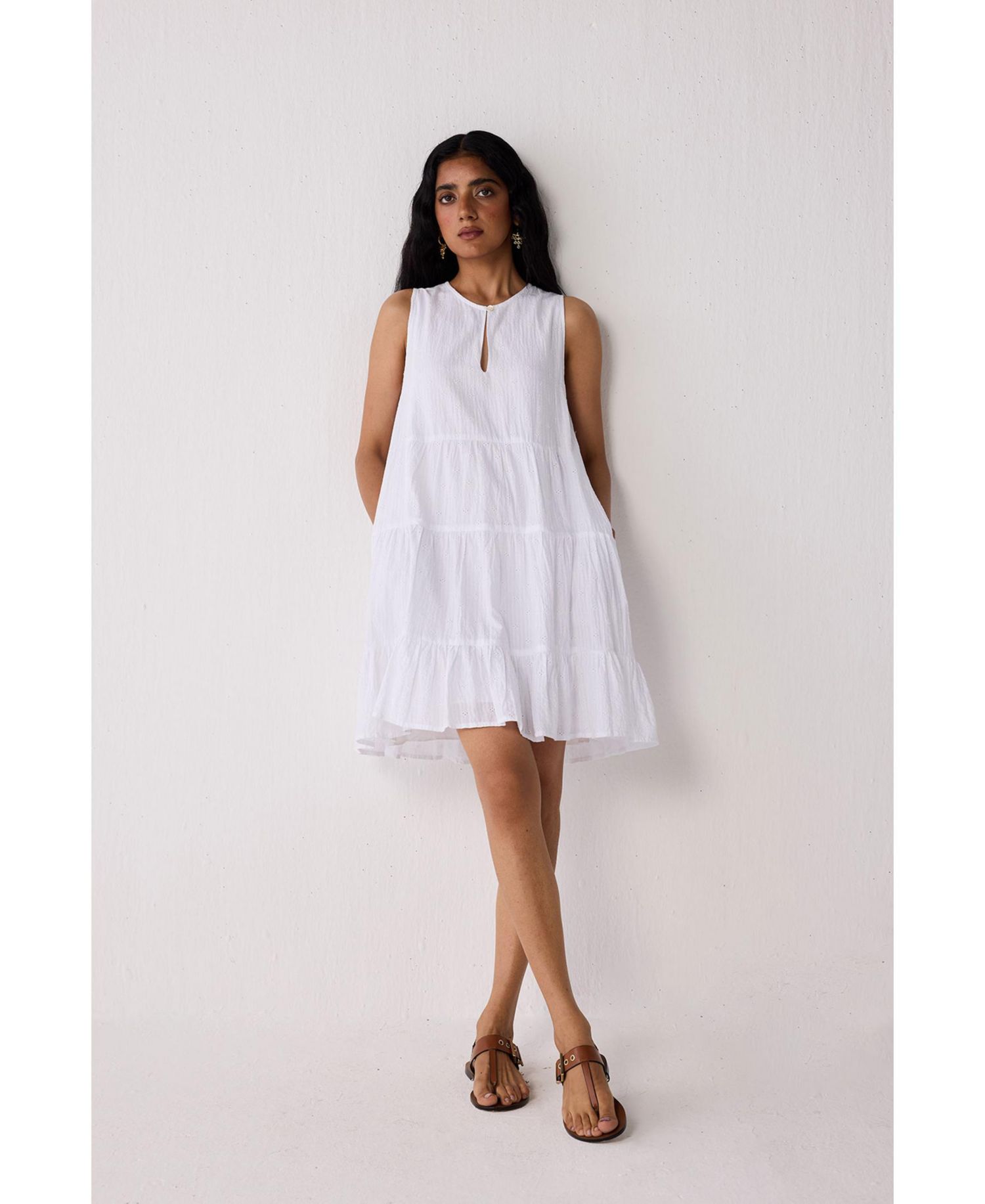 Women's Embroidered Everyday Sleeveless Short Tiered Dress