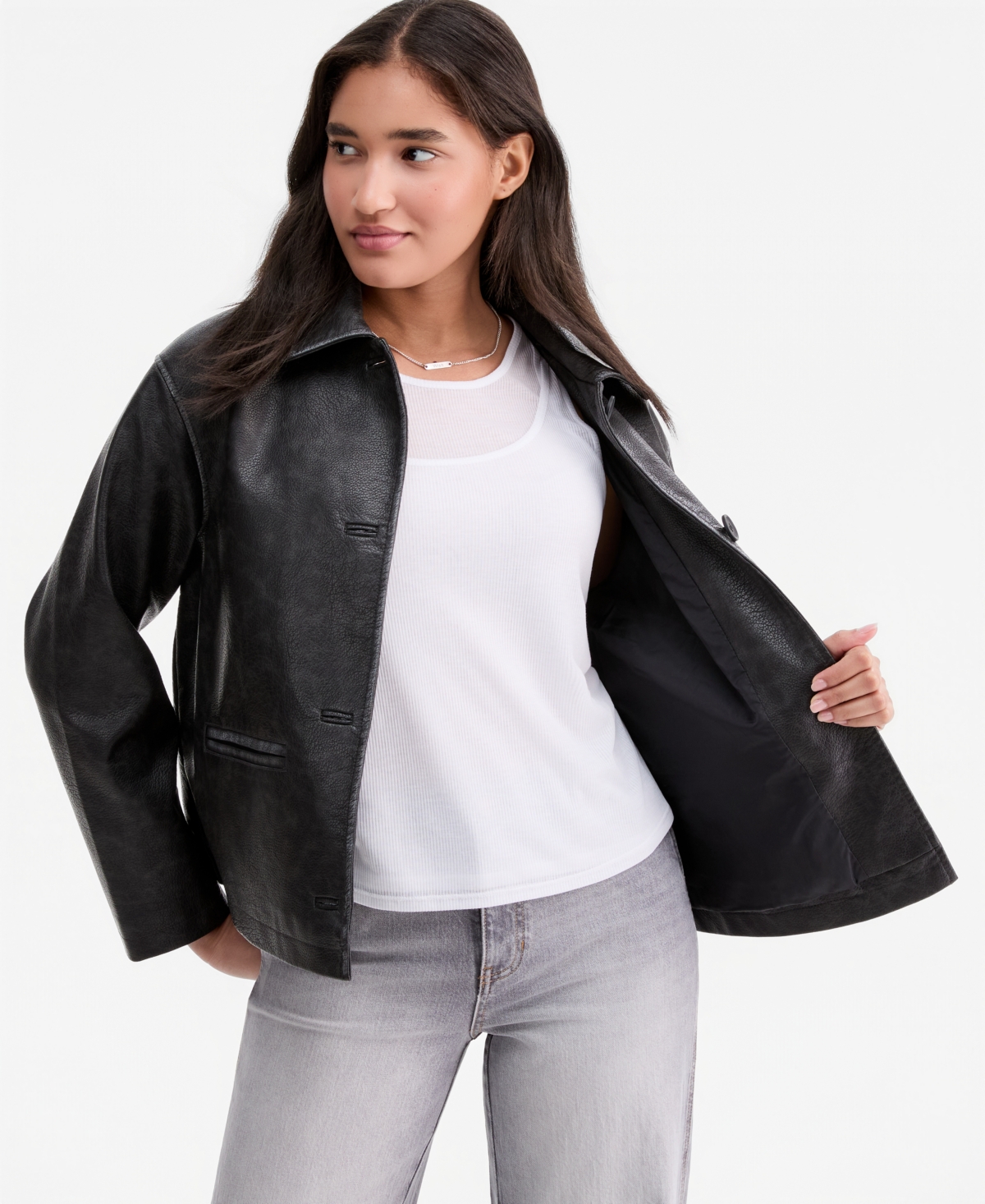 CoffeeShop Women's Faux-Leather Bomber Jacket