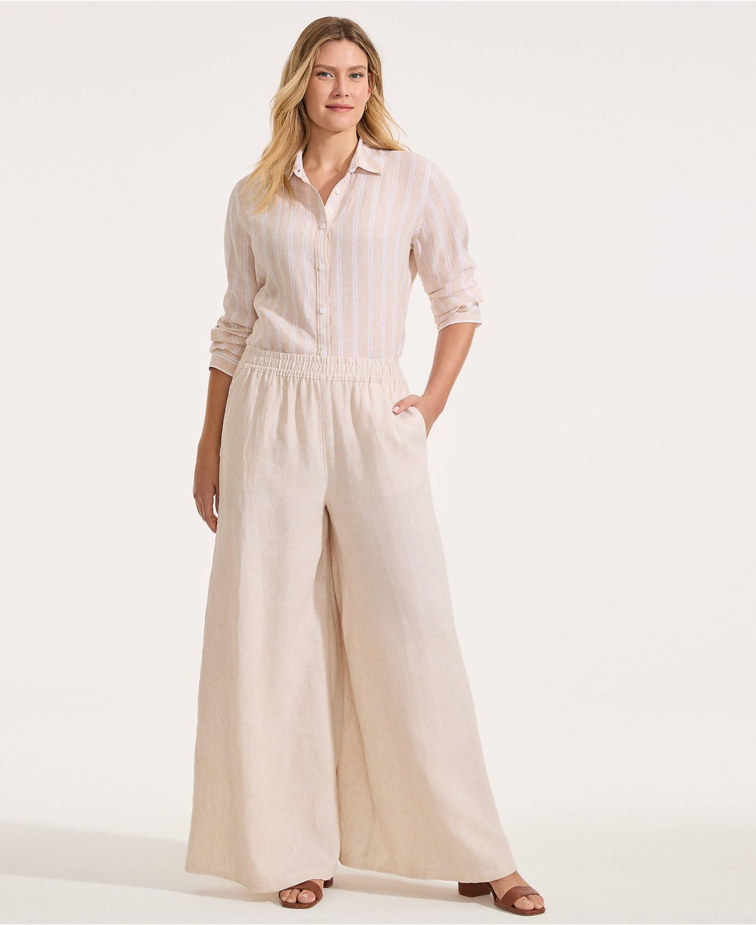 Women's Linen High Rise Palazzo Pants - Set Bottom