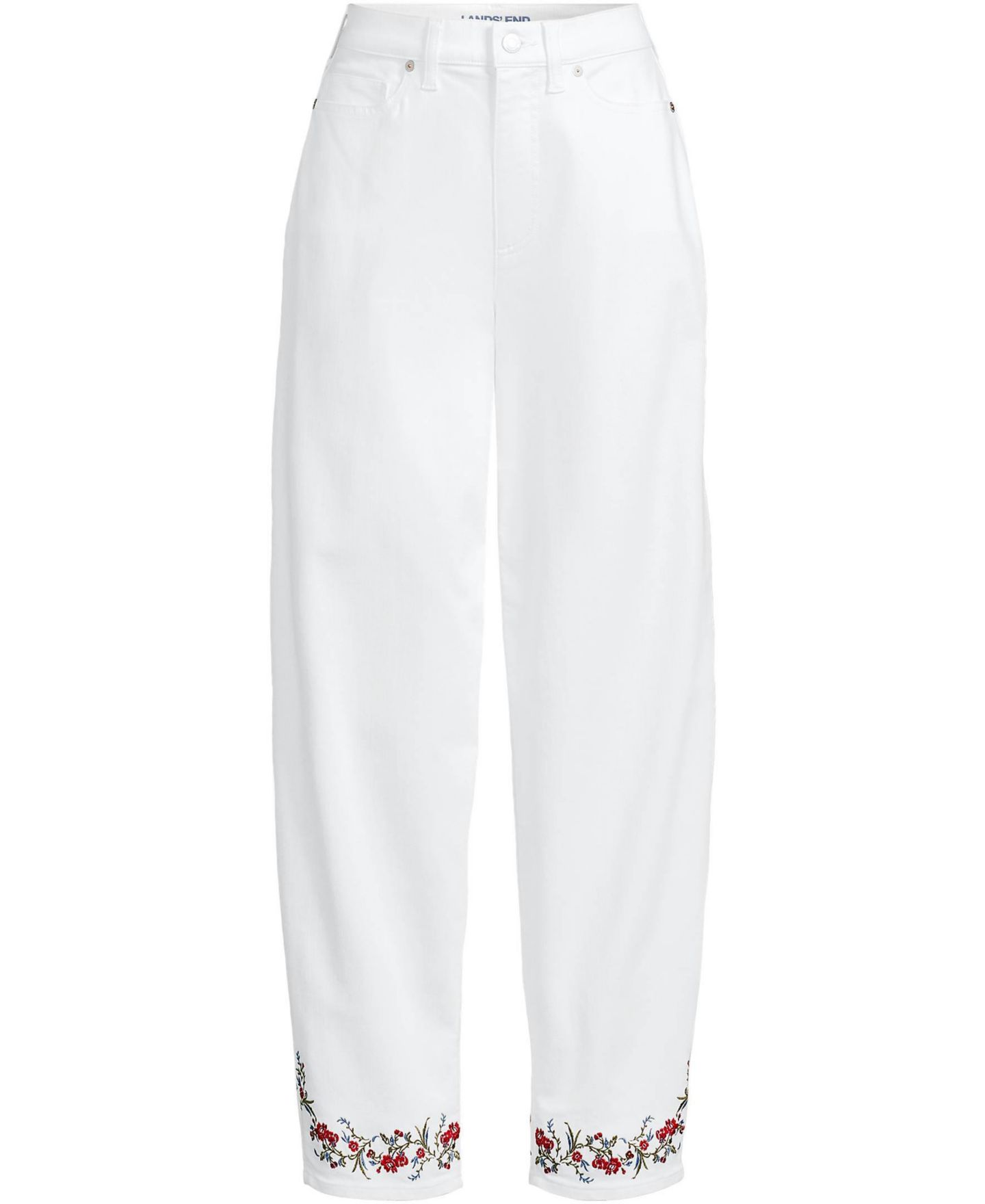 Женские джинсы Lands' End Petite Denim High Rise Barrel Leg Ankle, цвет: Вишнёвый / Белый — фото 3