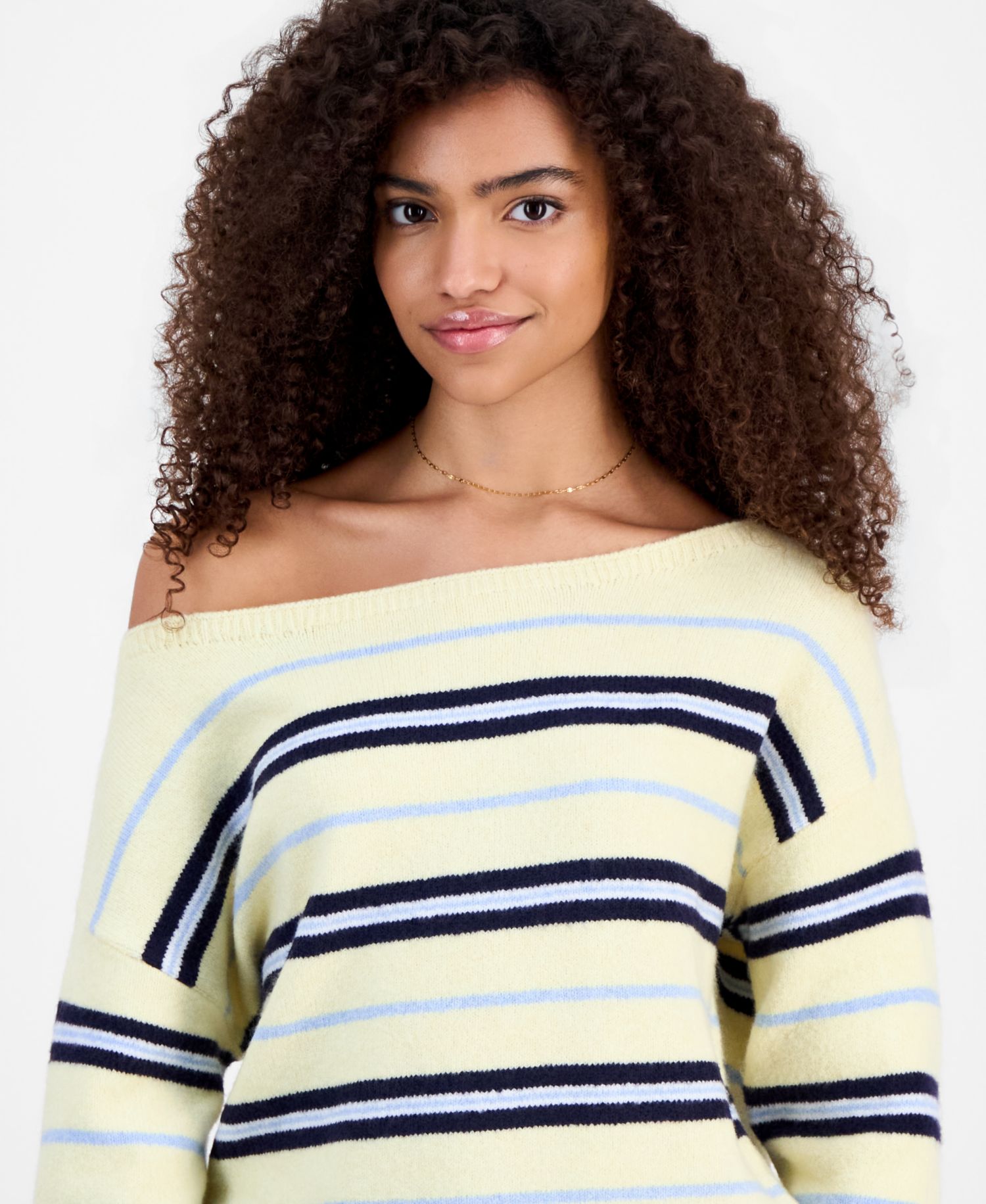 Juniors' Slouchy Off-The-Shoulder Striped Sweater