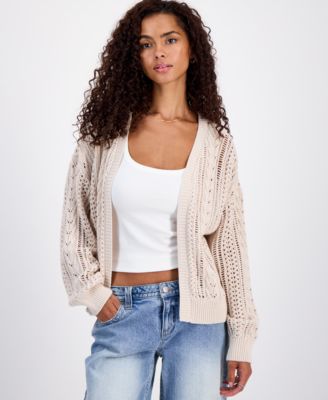 Juniors' Pointelle Open-Front Cardigan