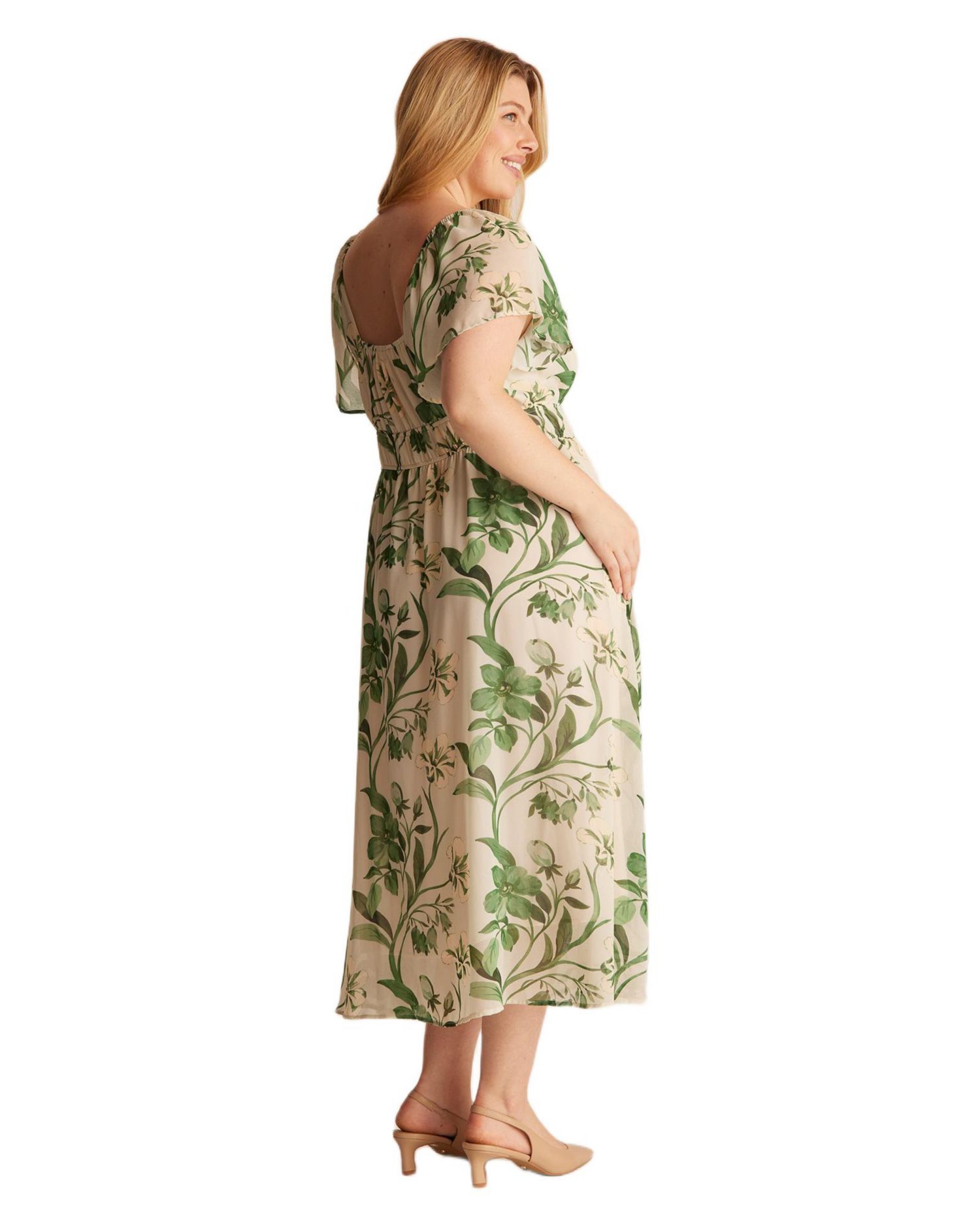 Women's Anaya Petal Flutter Sleeve Summer Midi Dress