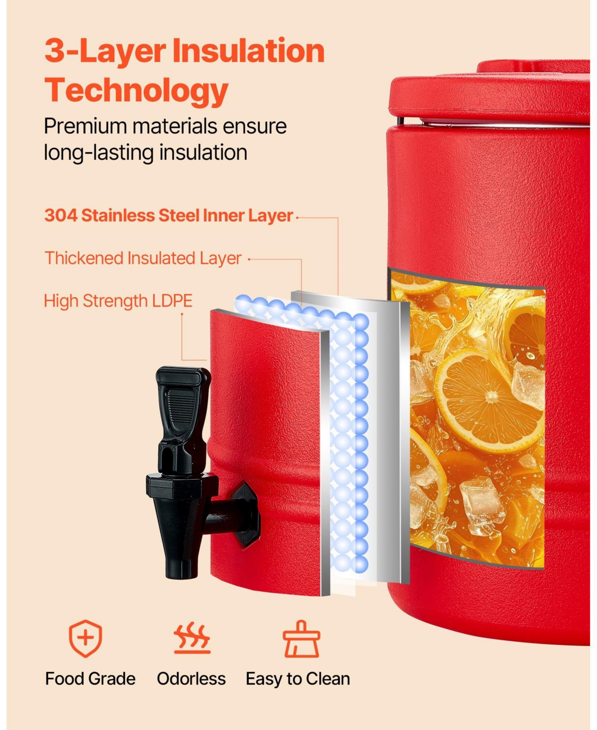 Cozito Insulated Beverage Dispenser, 3 Gal 11.4L Hot and Cold Drink Server with Spigot