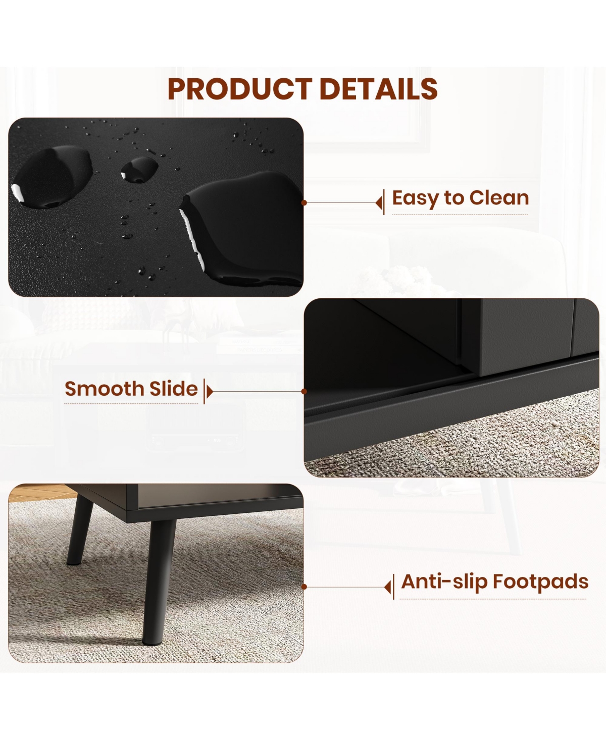 homfan Rattan Coffee Table with Storage, Farmhouse Boho Center Sofa Sliding Door and Open Shelf for Living Room, Bedroom