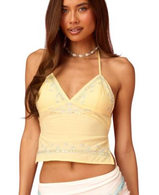 Women's Barbie Embroidered Linen Look Backless Top