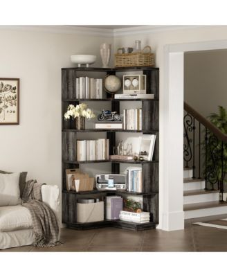 5-Tier Corner Bookshelf, Space-saving Bookcase Display Storage Shelf