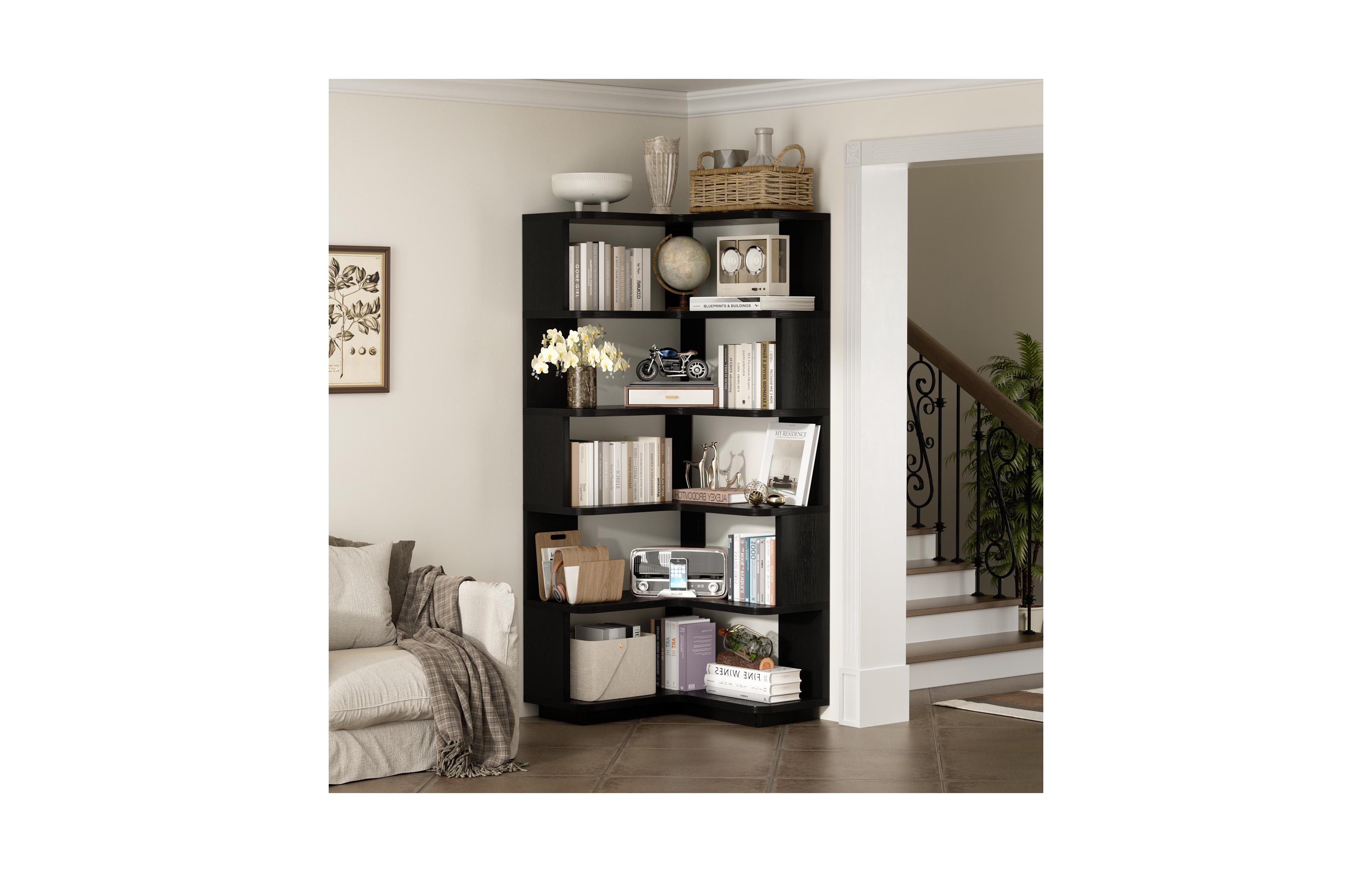 Aheaplus 5-Tier Corner Bookshelf, Space-saving Bookcase Display Storage Shelf