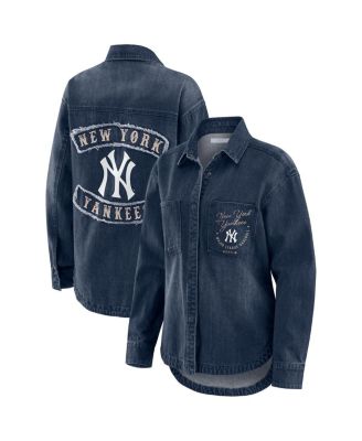Women's Denim New York Yankees Washed Oversized Denim Full-Snap Shacket