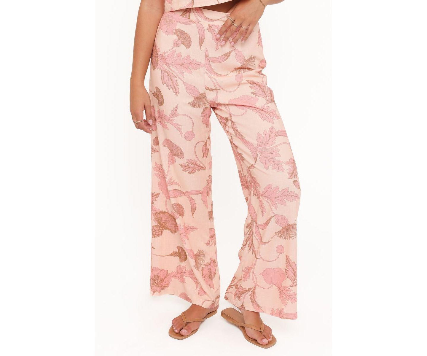 Женские брюки Petal and Pup Brayden Wide Leg Linen, цвет: Pinkfloral — фото 1
