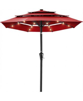 9.5 Feet Solar Patio Umbrella with LED Lights Tilt Crank UV50+ Outdoor