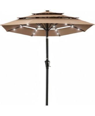 9.5 Feet Solar Patio Umbrella with LED Lights Tilt Crank UV50+ Outdoor