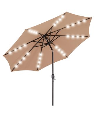9.5 Feet Solar Patio Umbrella with 32 LED Lights Tilt Crank UV Resistant