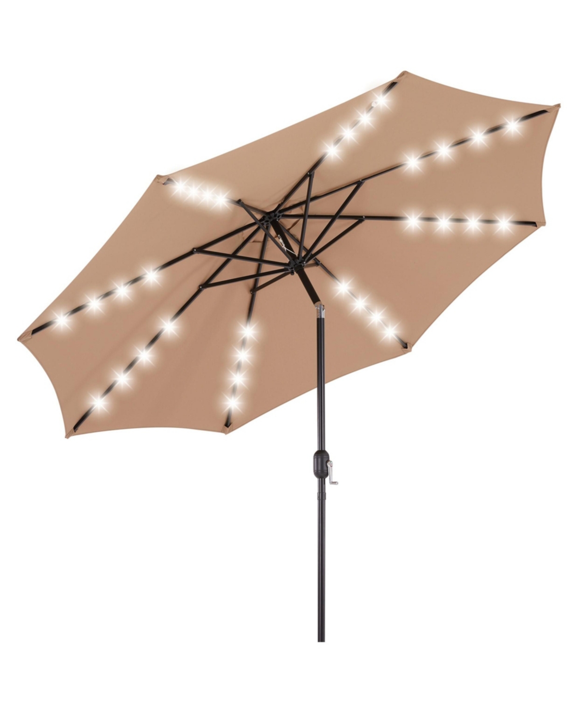 Yiortwo 9.5 Feet Solar Patio Umbrella with 32 Led Lights Tilt Crank Uv Resistant