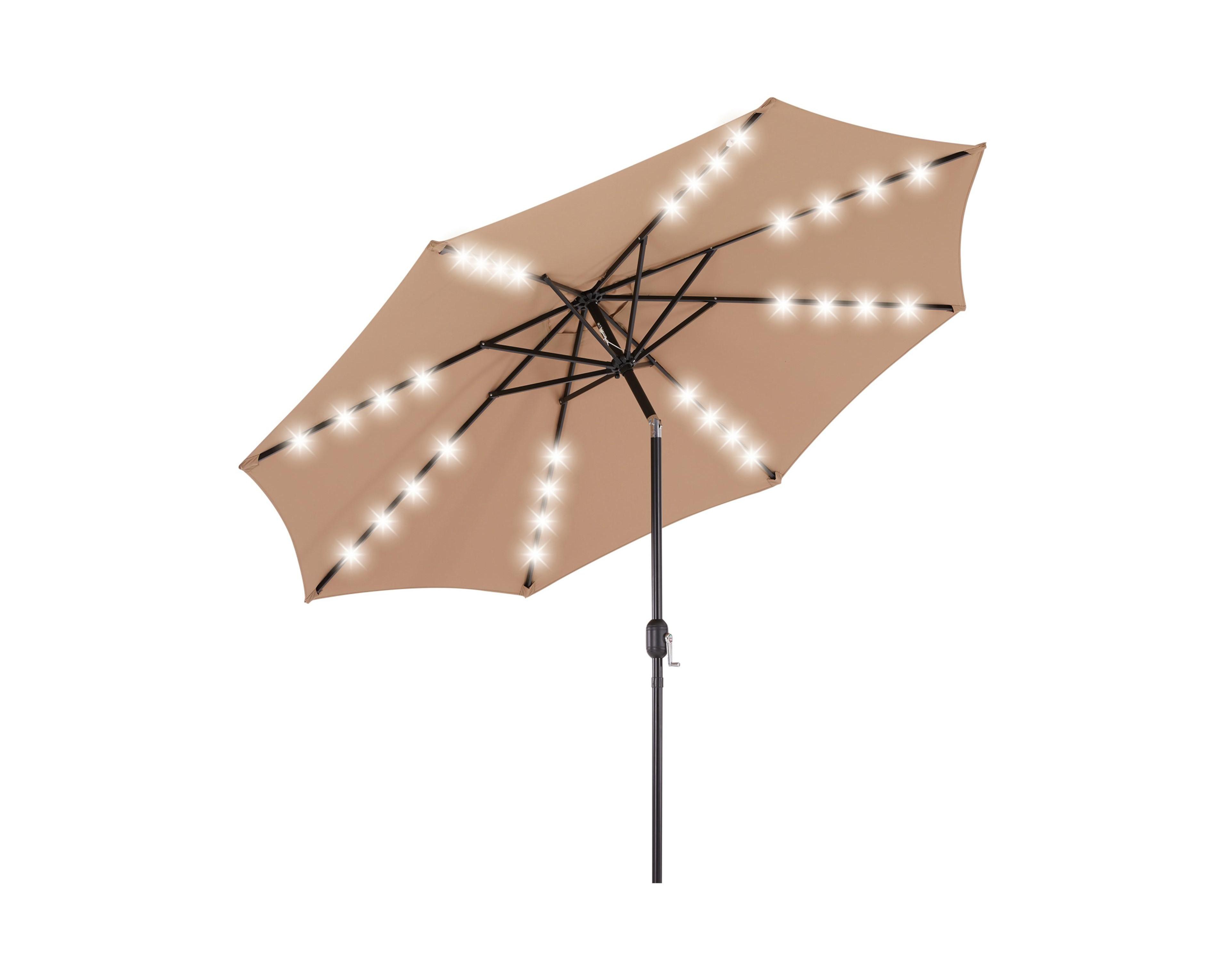 Yiortwo 9.5 Feet Solar Patio Umbrella with 32 Led Lights Tilt Crank Uv Resistant