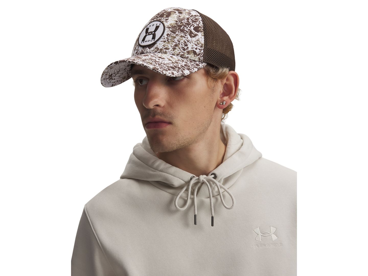 Мужская кепка Under Armour Blitzing Trucker Hat, цвет: Коричневый / Белый — фото 1