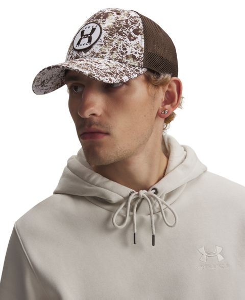 Мужская кепка Under Armour Blitzing Trucker Hat, цвет: Коричневый / Белый