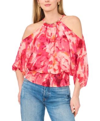 Women's Cold-Shoulder Smocked-Waist Blouse