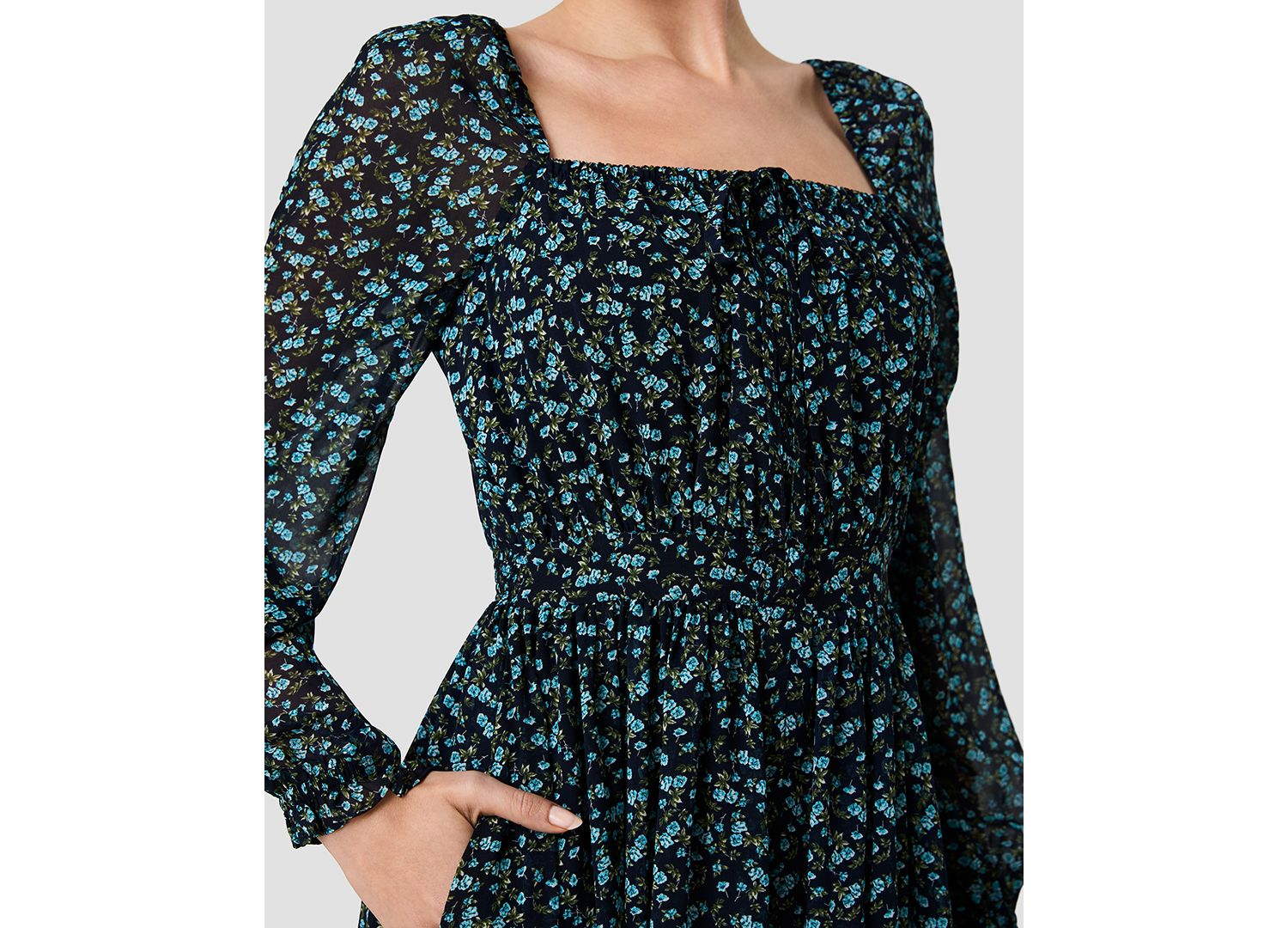 Women's Marina Square Neck Long-Sleeve Maxi Dress