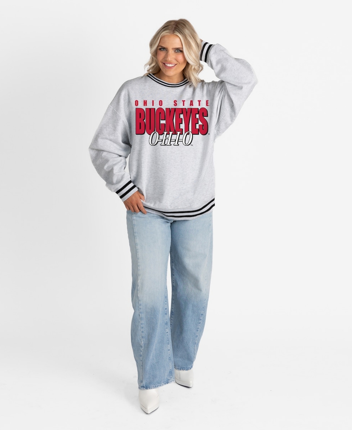 Gameday Couture Women's Gray Ohio State Buckeyes Oversized Showdown Ringer Stripe Sweatshirt