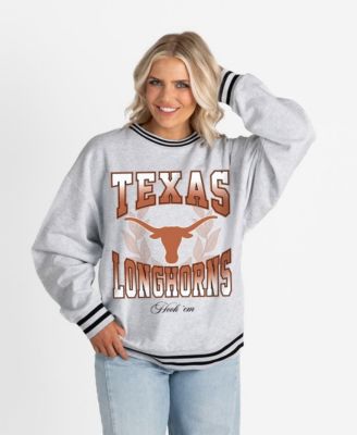 Women's Ash Texas Longhorns Oversized Fade Route Ringer Stripe Sweatshirt