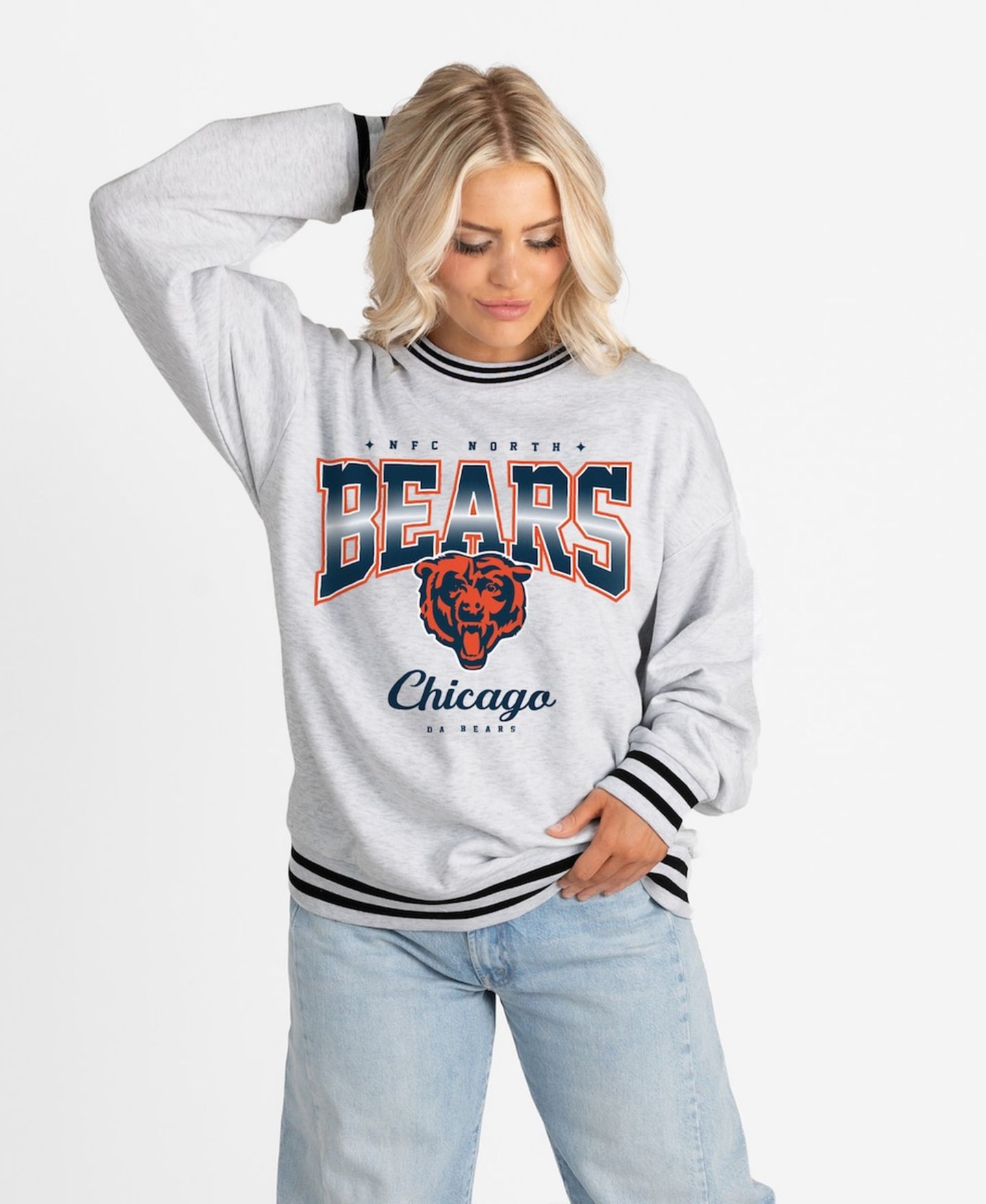 Женский свитшот Gameday Couture Chicago Bears оверсайз Gridiron Drive в полоску, Ash/Black — фото 4