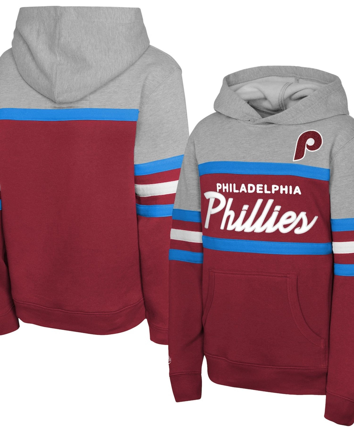 Big Boys and Girls Red/Grey Philadelphia Phillies Cooperstown Head Coach Pullover Hoodie