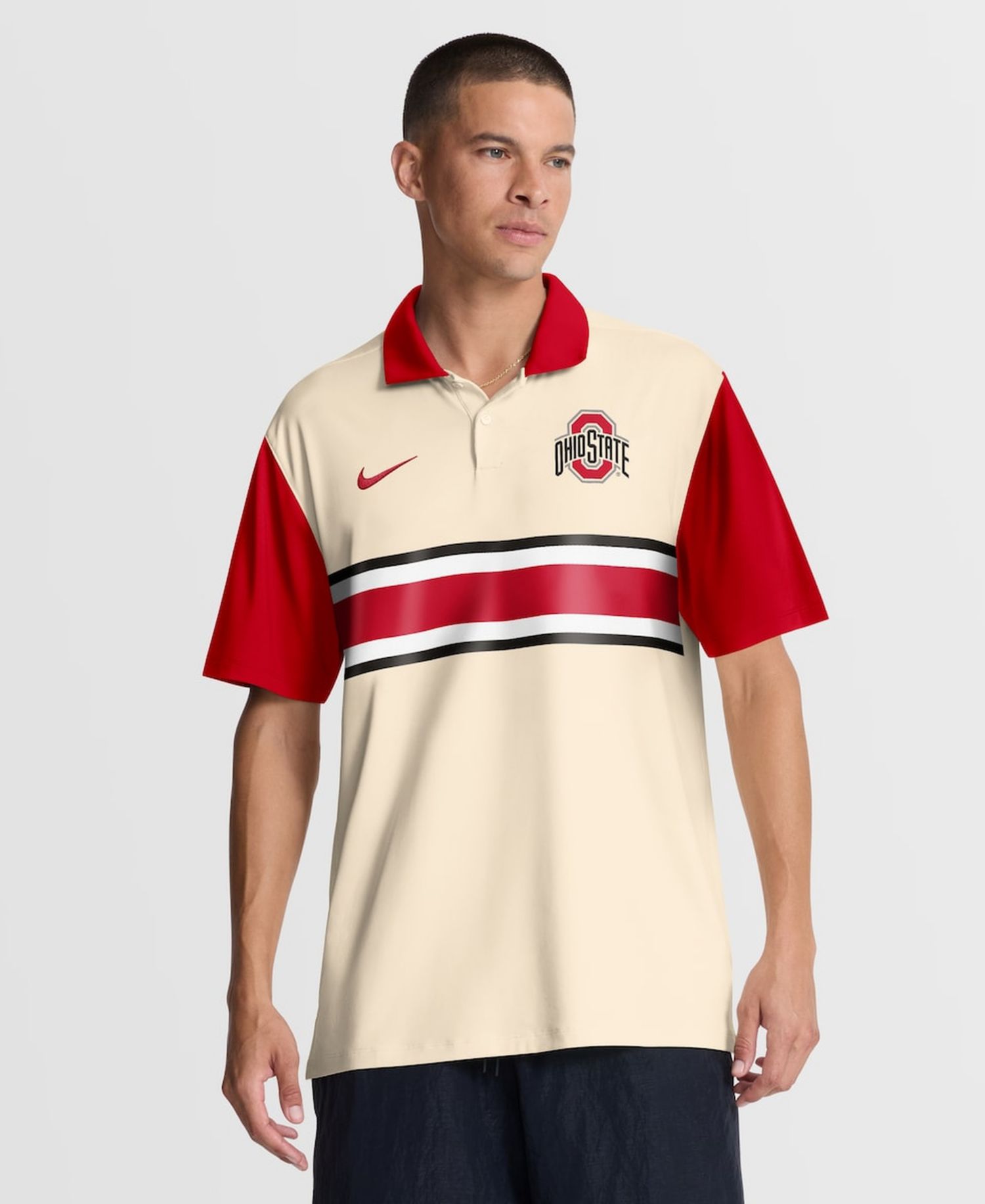 Men's Natural/Scarlet Ohio State Buckeyes Vapor Primary Logo Dri-FIT Polo Shirt