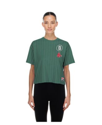 Women's Green Boston Red Sox City Connect Throwback Meshback Pinstripe Boxy T-Shirt