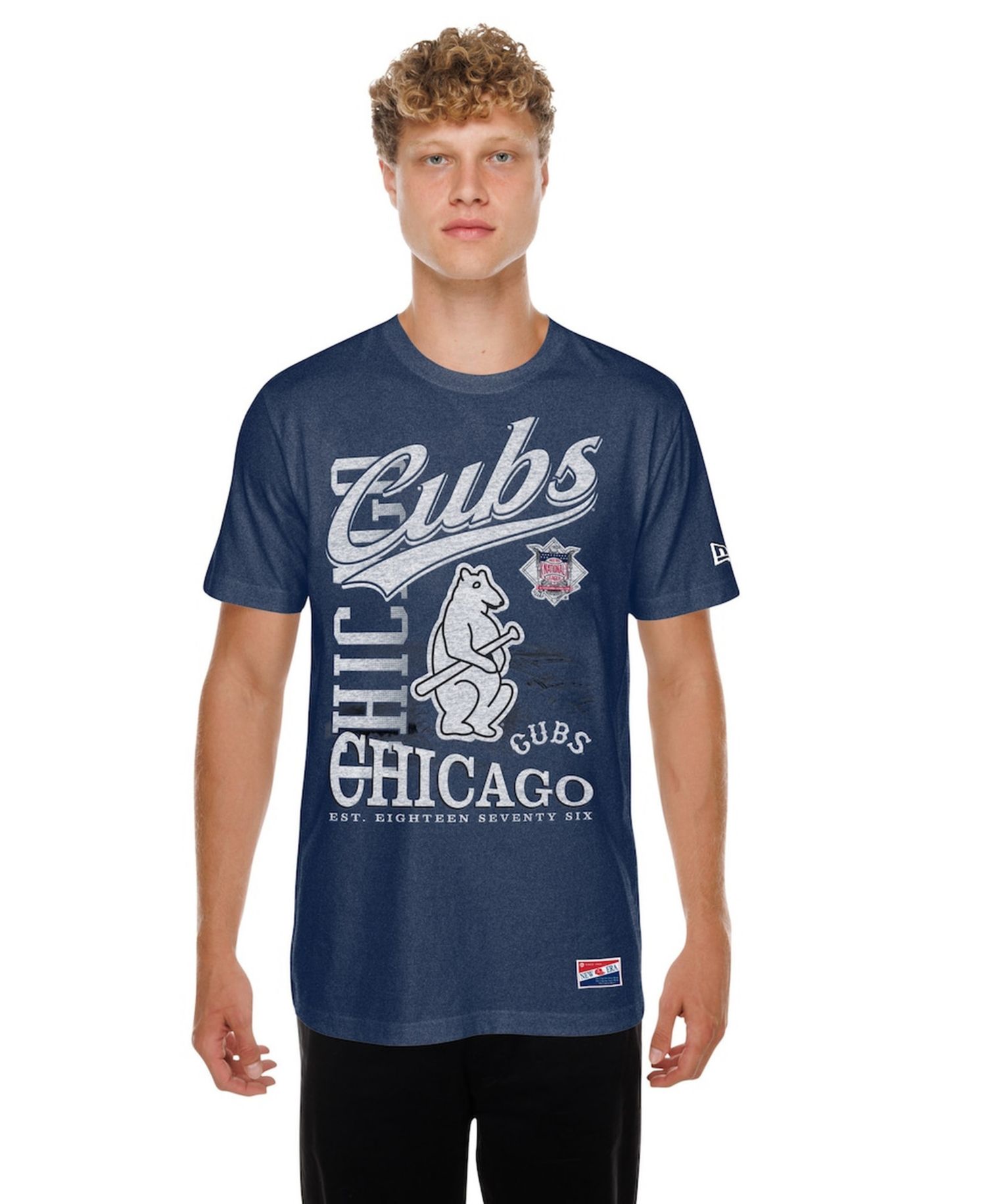 Men's Navy Chicago Cubs Oversized Throwback Distressed T-Shirt
