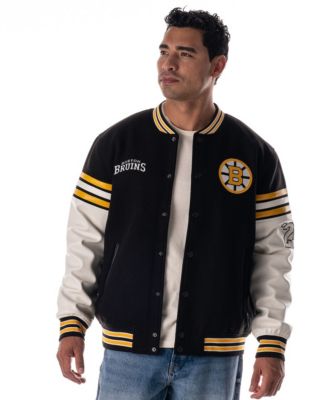Men's and Women's Black Boston Bruins Drop Shoulder Full-Snap Varsity Jacket
