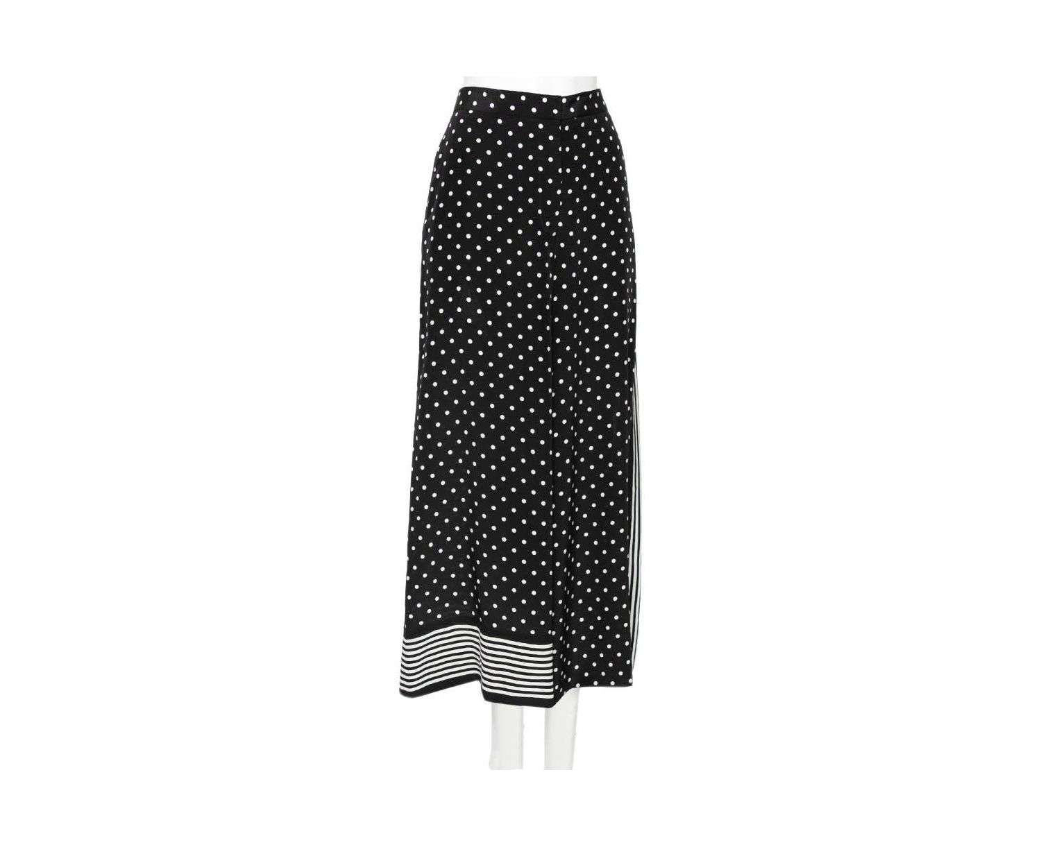 Women's Monochrome Polka Dotted Silk Wide Leg Pants