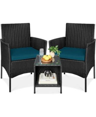 Wicker Bistro Set with Glass Table