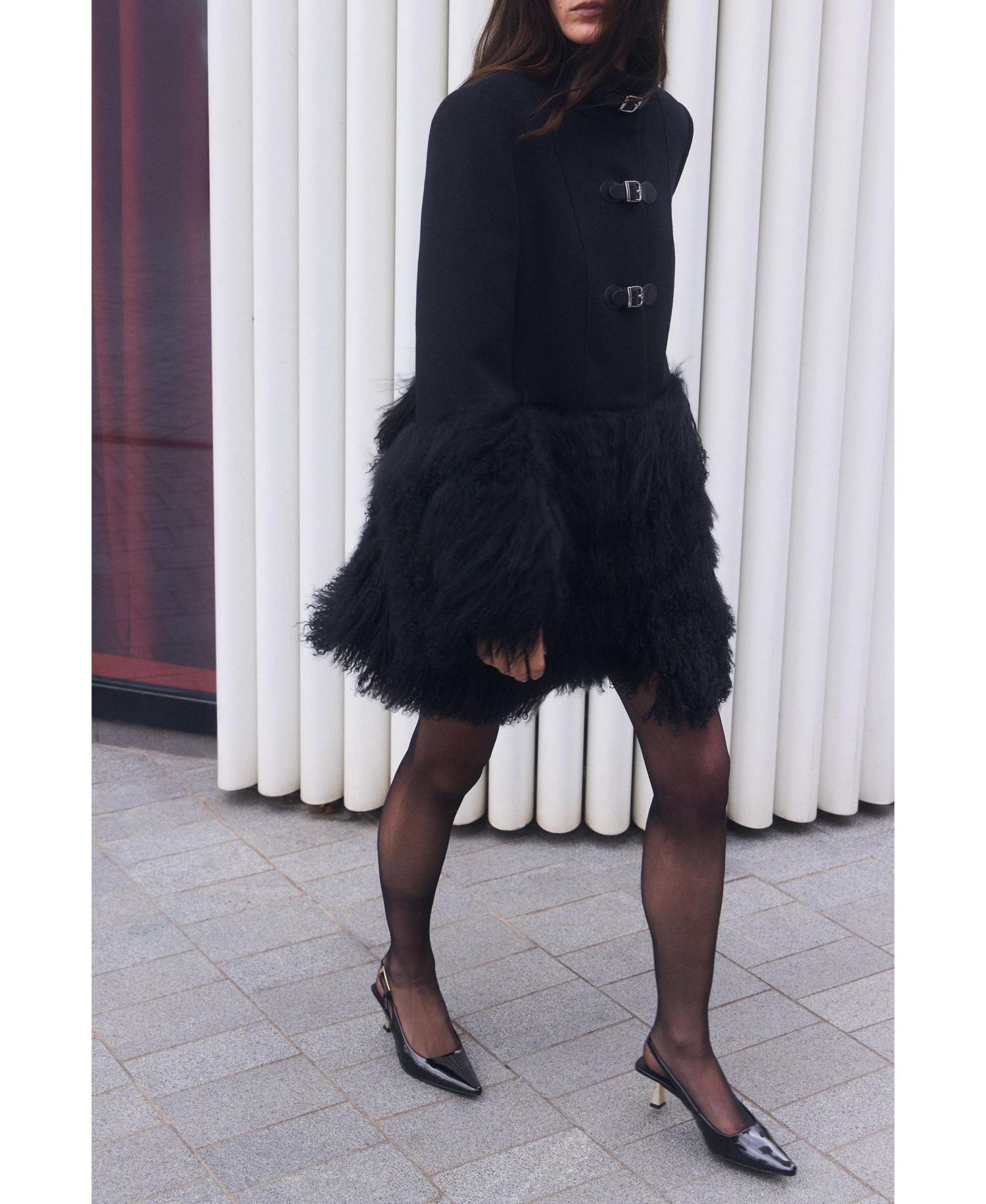 Women's Brushed Wool Buckle Detail Short Coat