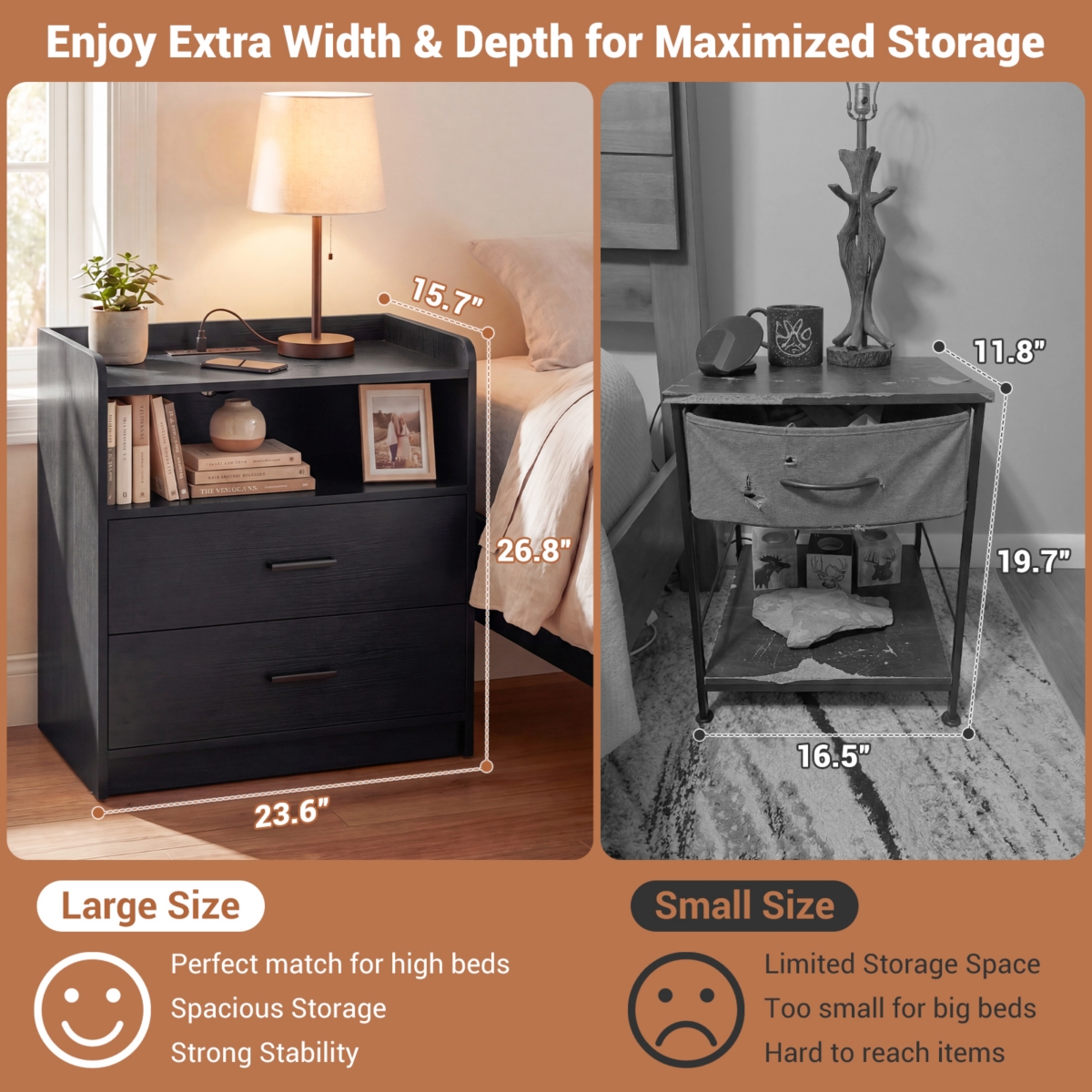 Aheaplus Nightstand with Charging Station