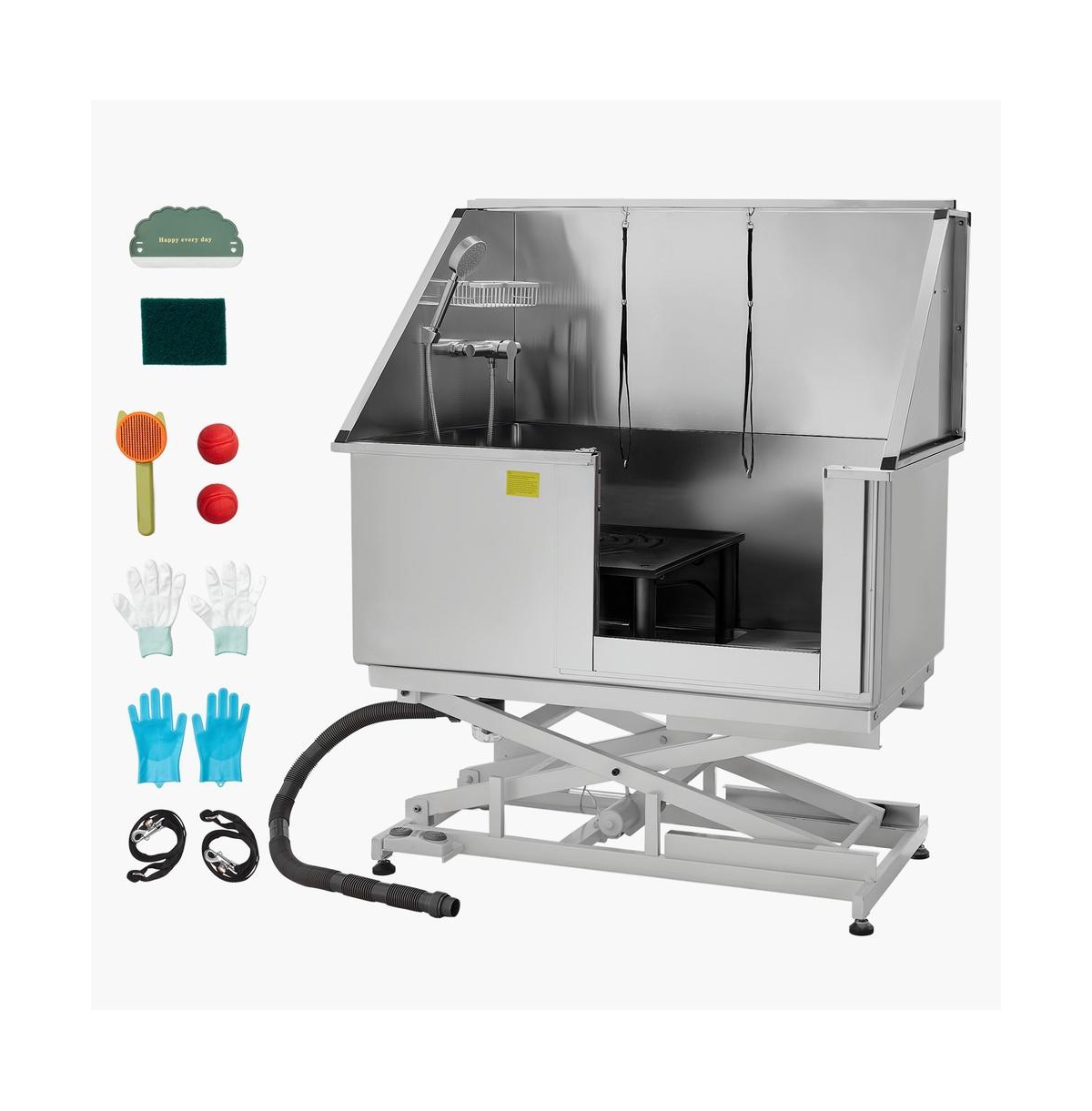 Ruie Electric Lift Dog Grooming Tub 50 inch Stainless Steel with Drain Board Right Door