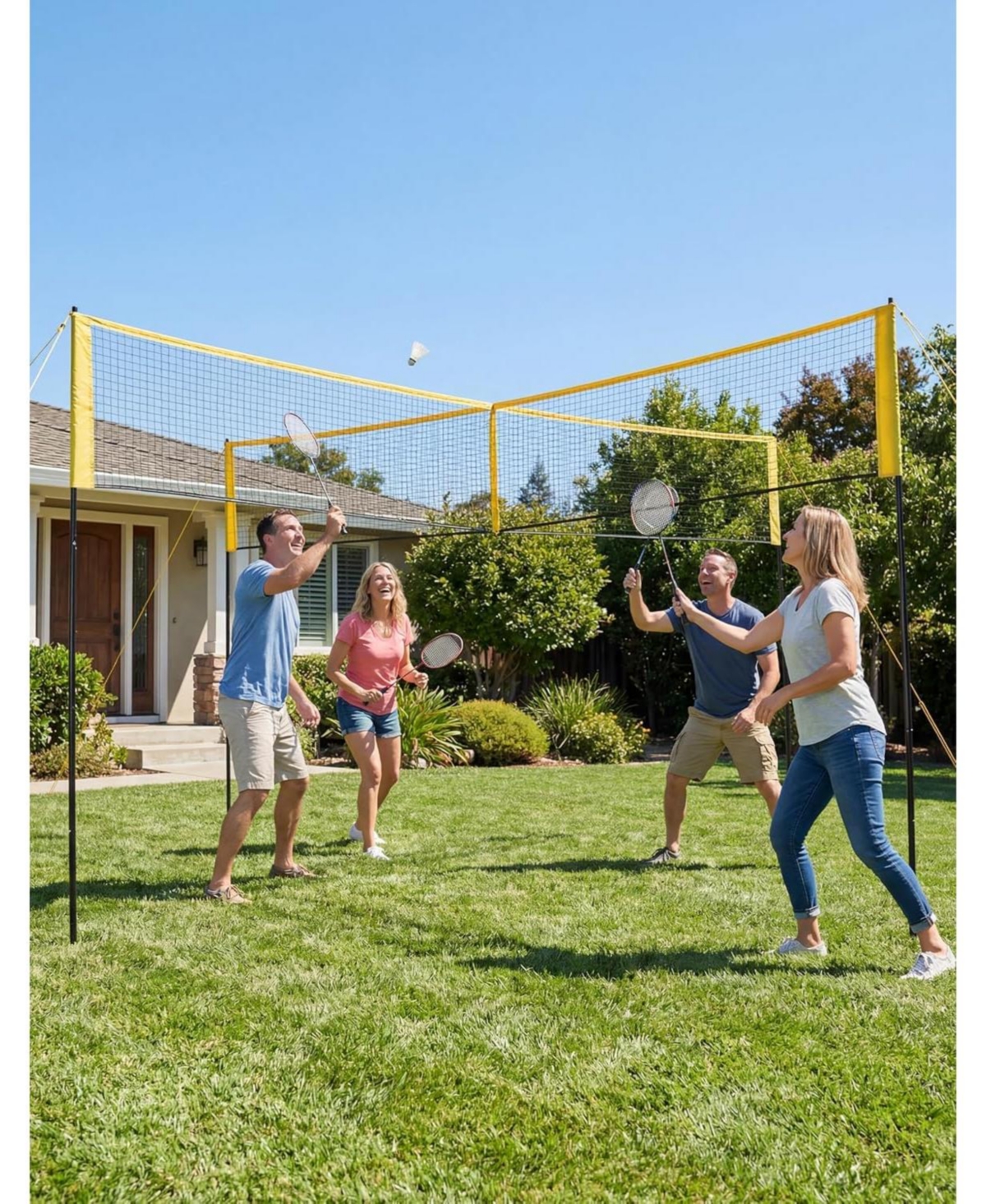 Xo 14FT Portable Volleyball Net Set, Height Adjustable with Ball Pump and Bag, Backyard Beach Lawn Family Game Kit